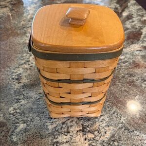 Longaberger Natural Brown Woven Canister with Dark Accents